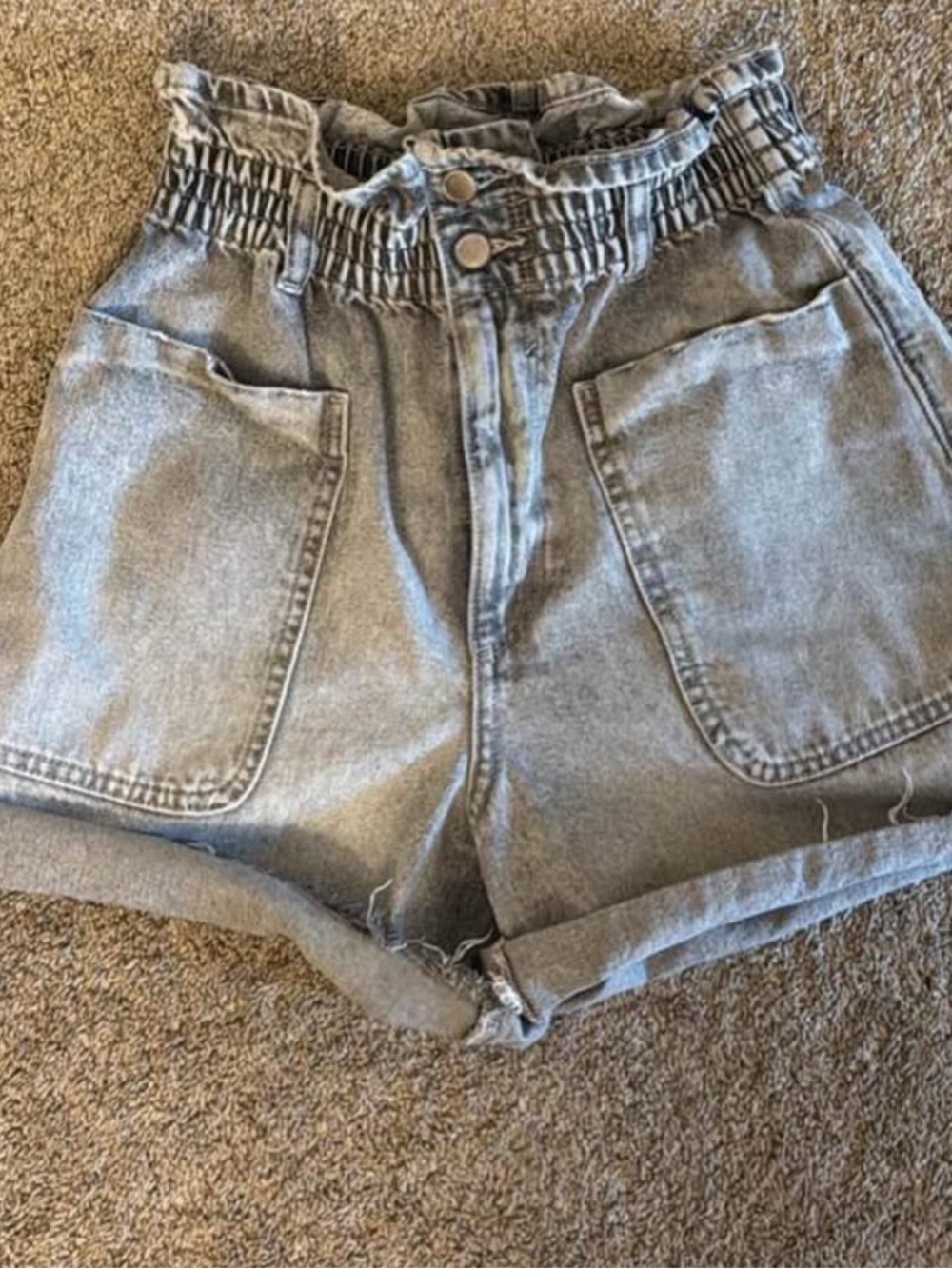 Zara Light Gray High-Waist Paperbag Denim Shorts